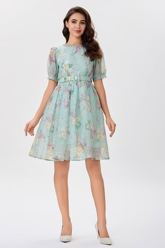 فستان اورغنزا تركواز بنقشة الزهور