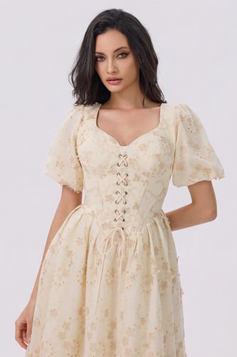 فستان بيج ميدي بأكمام منفوشة أنيق