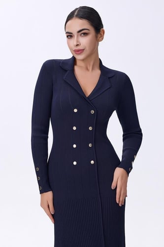 فستان كحلي استرتش بأزرار أمامية