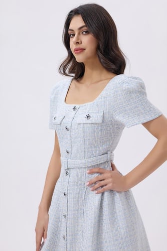 فستان تويد ازرق فاتح