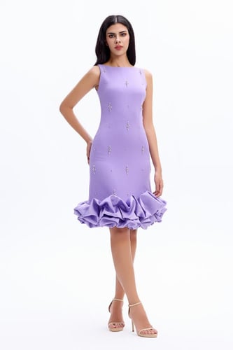 فستان كريب بنفسجي فاتح بكشكش