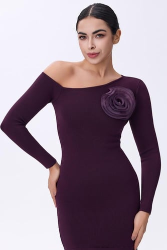 فستان أوف شولدر بزهرة بارزة وتنورة بليسيه