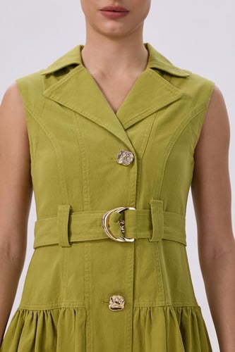 فستان قصه الجاكيت قصير باللون الأخضر الكيوي