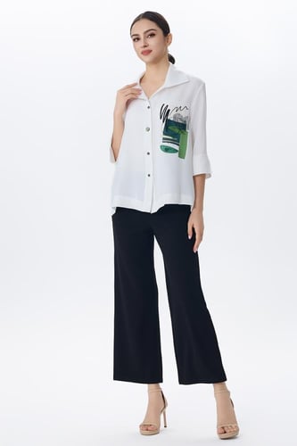 بلوزة شيفون بنقشة هندسية بالجيب