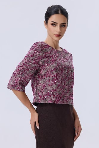 بلوزة تويد مورّد بألوان البنفسجي