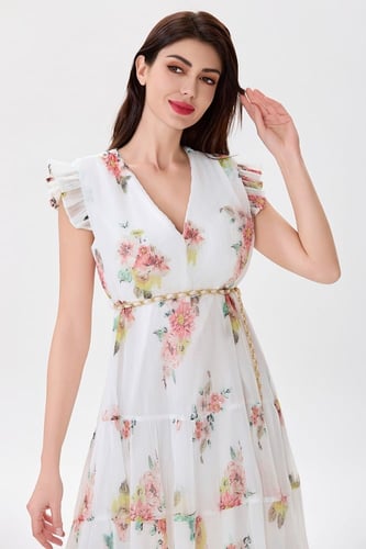 فستان شيفون بليسييه مع كشكش