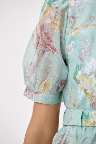 فستان اورغنزا تركواز بنقشة الزهور