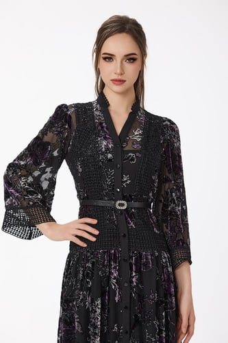 فستان طبع مخمل مع كلف