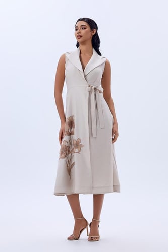 فستان كتان بيج