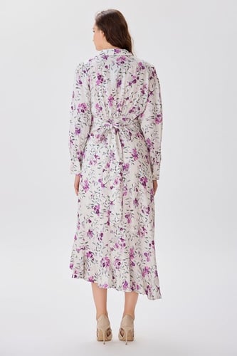 فستان كتان بنقشة الزهر البنفسجي