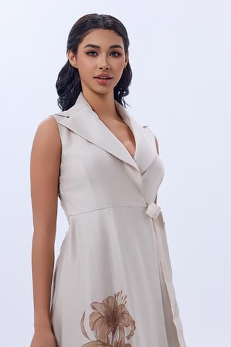 فستان كتان بيج