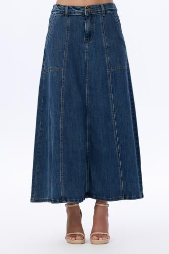 تنورة جينز واسعة بتفاصيل درزات