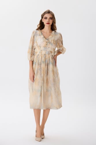 فستان شيفون بنقشة الألوان الترابية