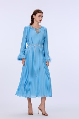 فستان شيفون ازرق سماوي