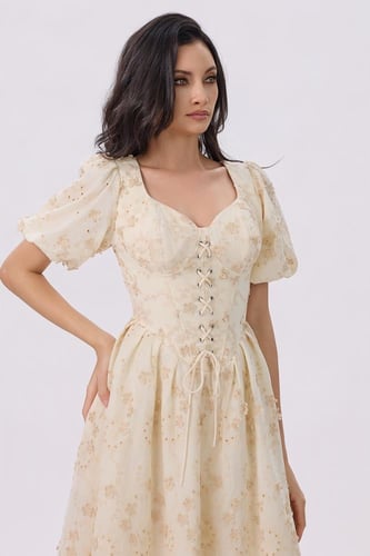 فستان بيج ميدي بأكمام منفوشة أنيق