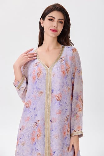 جلابية شيفون بكلف ذهبية