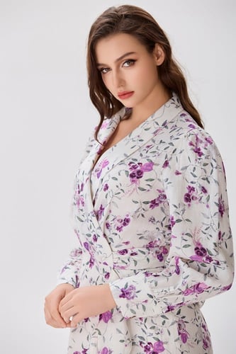 فستان كتان بنقشة الزهر البنفسجي