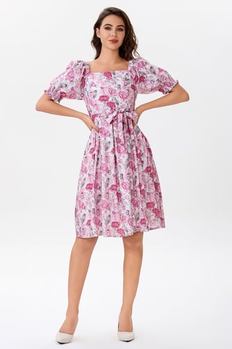 فستان قطن بنقشة الورود