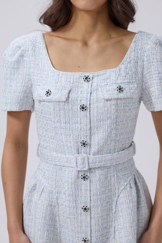 فستان تويد ازرق فاتح