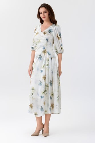 فستان ستان بنقشة الورد