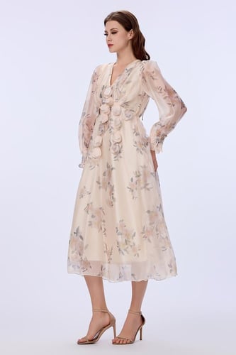 فستان اورغنزا بنقشة الورد