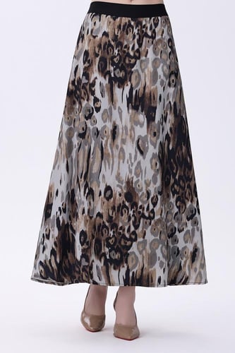 تنورة بطبعة حيوانية بألوان ترابية