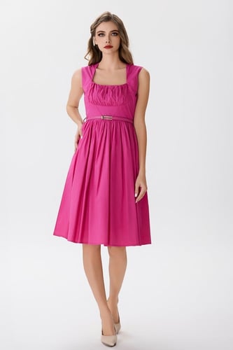 فستان قطن فوشيا بزم على الصدر