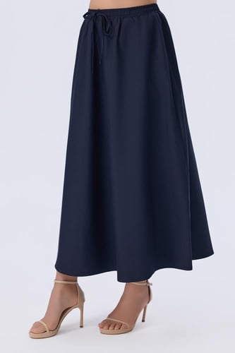 تنورة كحلي مدرسي ثانوي طويلة انسيابية بخصر مطاطي |...