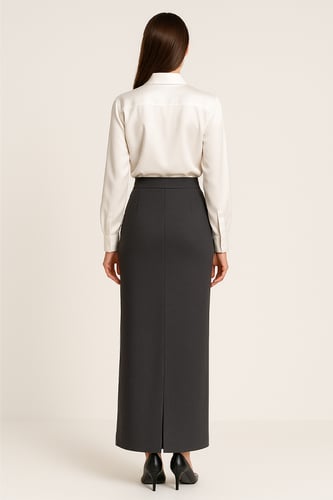 تنورة كريب رمادي ماكسي بفتحه