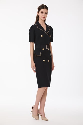 فستان كريب اسود بقصة جاكيت