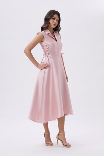 فستان ميدي وردي برباط خصر