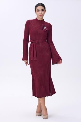 فستان شتوي عنابي استرتش