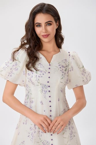 فستان أورغنزا بأزرار لؤلؤ