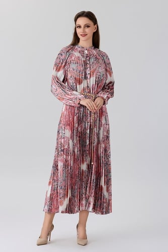 فستان ستان بليسية بنقشة ترابية