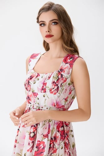 فستان قطن بنقشة الورد