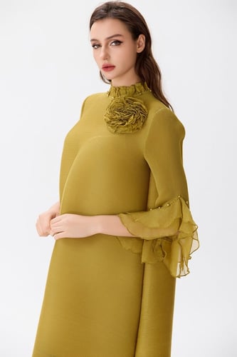 فستان بليسية بياقة كشكش ناعم