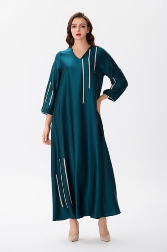 جلابية ستان اخضر الزمرد