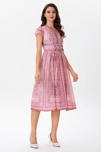 فستان شيفون بنقشة تقليدية