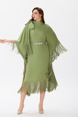 جلابية كريب اخضر كيوي