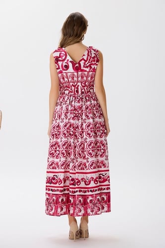 فستان قطن بنقشة مزخرفة