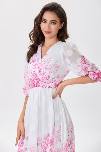 فستان شيفون بنقشة زهري