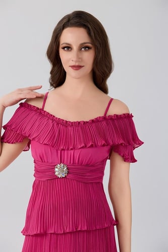 فستان فوشيا شيفون كشكش بليسية