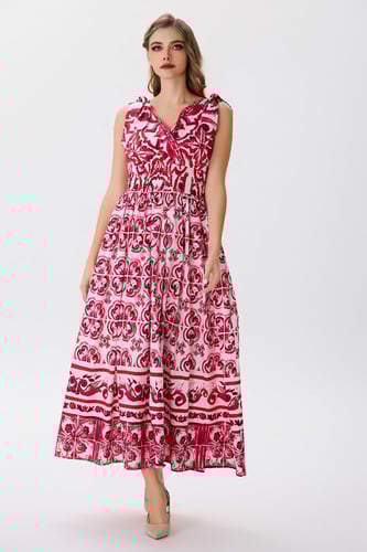 فستان قطن بنقشة مزخرفة