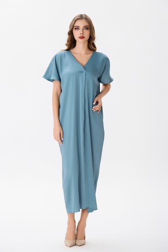 جلابية ستان ازرق بترولي