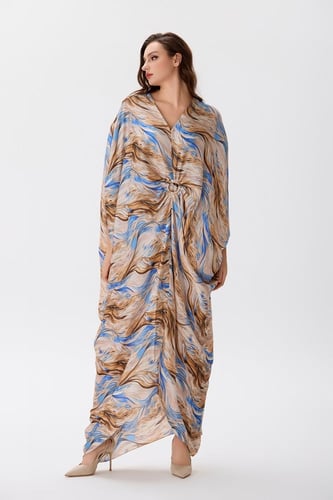 جلابية ستان بتمويجات الأزرق والبيج