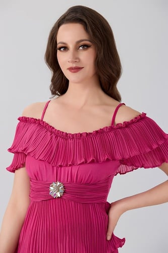 فستان فوشيا شيفون كشكش بليسية