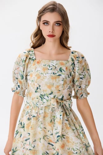 فستان قطن بنقشة الورود