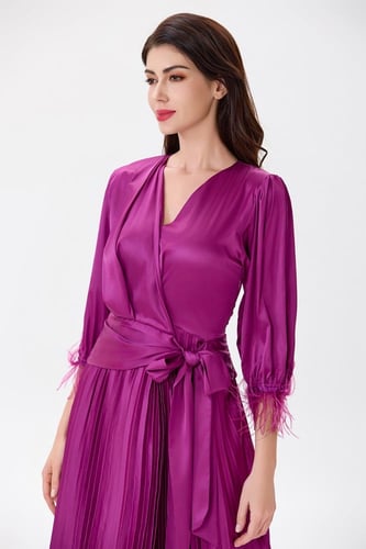 فستان ستان فوشي بليسيه