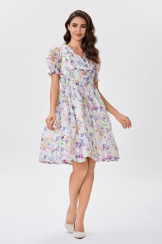 فستان أورغنزا بثنيات على الخصر