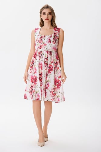 فستان قطن بنقشة الورد